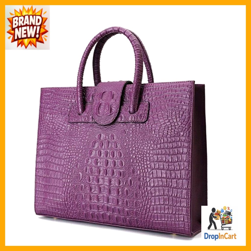 Genuine Leather Crocodile Pattern Tote Bag Elegant Work Shoulder Bag Chic